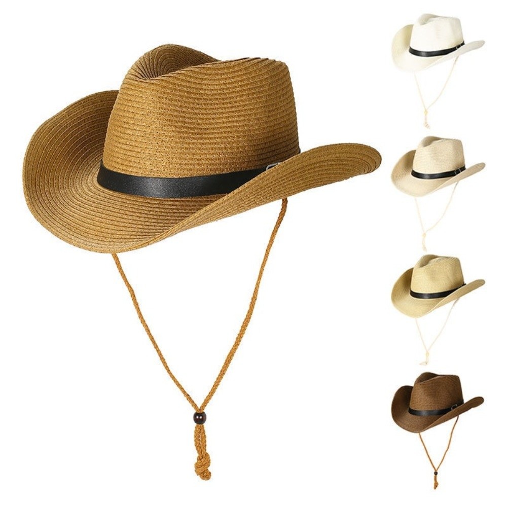 Cowboy Hat Straw - Modischer UV-Schutz-Western-Cowboyhut mit breiter Krempe, atmungsaktiver