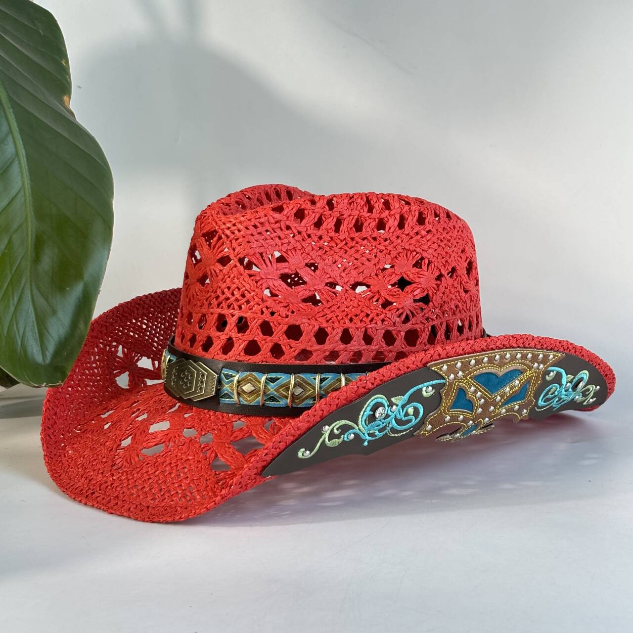 Vintage Roter Hohlgehäkelter C – Cowboy Hat Straw Bewertung und Preis